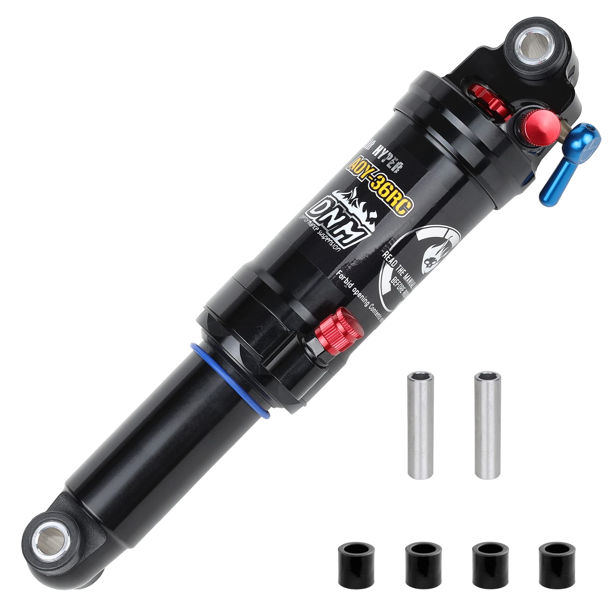 DNM Damping 3 System Mountain Bike Air Rear Shock - Rebound, Lockout & Air Pressure Adjustable - AL 7005 Shark / AL 6061 Shock Body - 165mm/190mm/200mm Travel Options - Perfect for Trail Riding & Downhill Biking