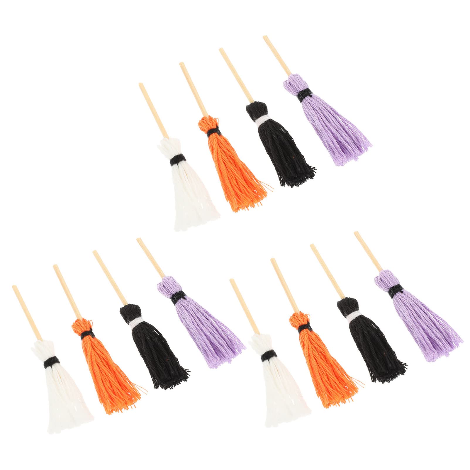 PRETYZOOM 12-Piece Mini Broom Set - Witch Broomstick Props, Kids Toy Mops, Halloween Decor & Costume Accessories for Child Cosplay, Dollhouse Miniatures & Home Decoration