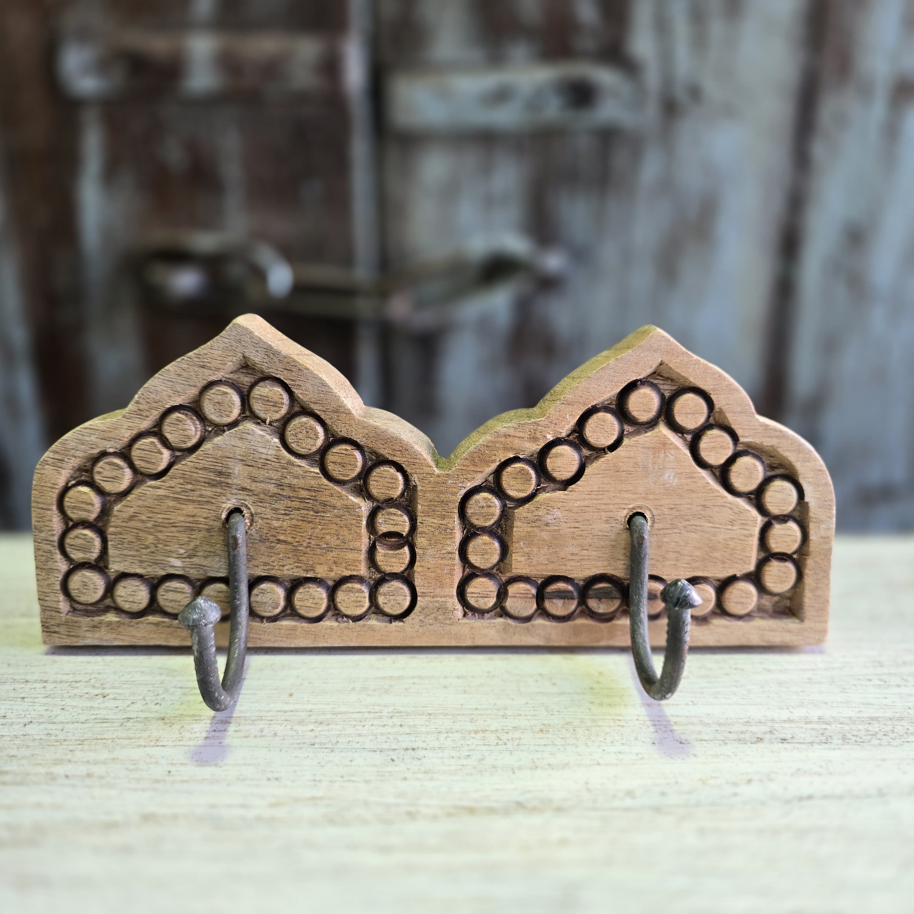 Handmade Carved Solid Wood Wall Hanger - Traditional Indian Home Decor for Keys, Jewelry & Scarves | Perfect for Entryway, Bedroom & Gift Giving