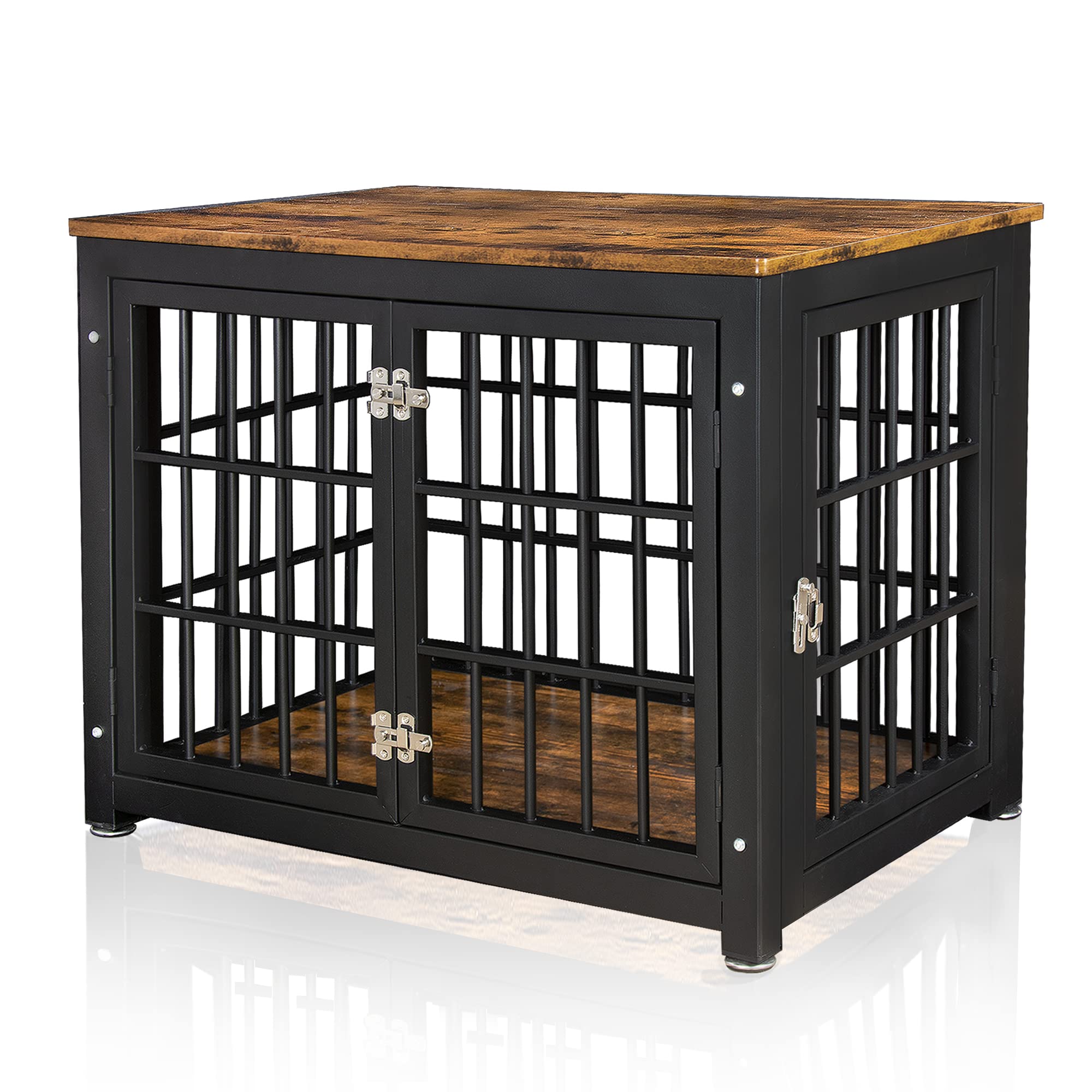 Rehomerance Rustic Heavy Duty Dog Crate Furniture for Small & Medium Dogs - Wooden Pet Kennel Cage with End Table Design | Indoor Dog House for Living Room, Bedroom & Office Decor