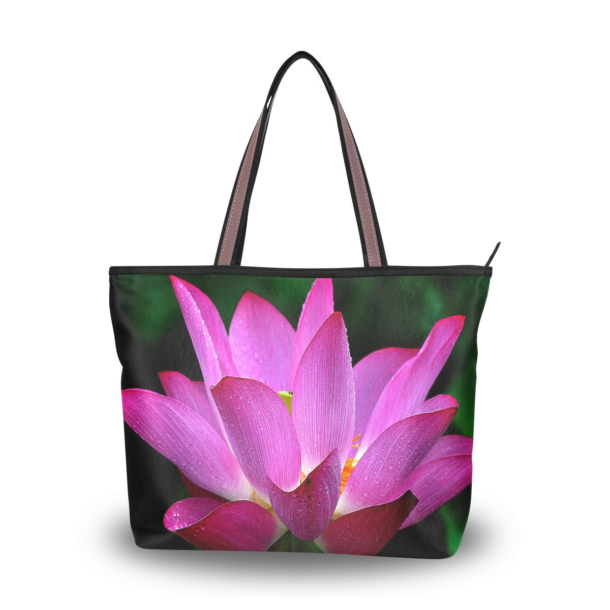 Stylish Large Women's Tote Bag with Top Handle & Shoulder Strap - Lotus Flower Print Designer Handbag for Work, Travel & Everyday Use