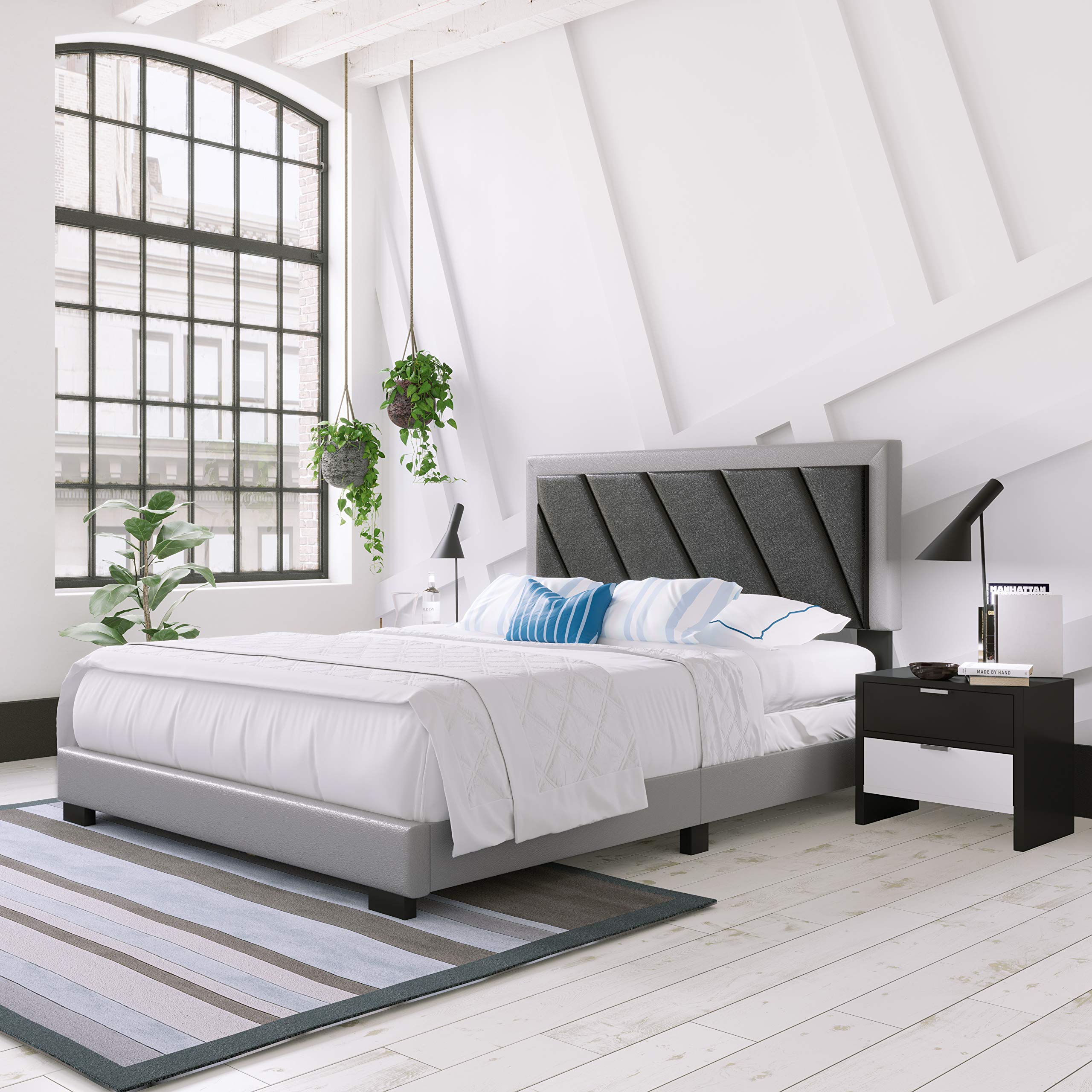 Boyd Sleep Savona Upholstered Platform Bed with Headboard - Full Size Black/Gray Bed Frame with 4 Wood Slat Support & Durable Mattress Foundation (Box Spring Required) - Perfect for Modern Bedrooms, Guest Rooms & Small Spaces