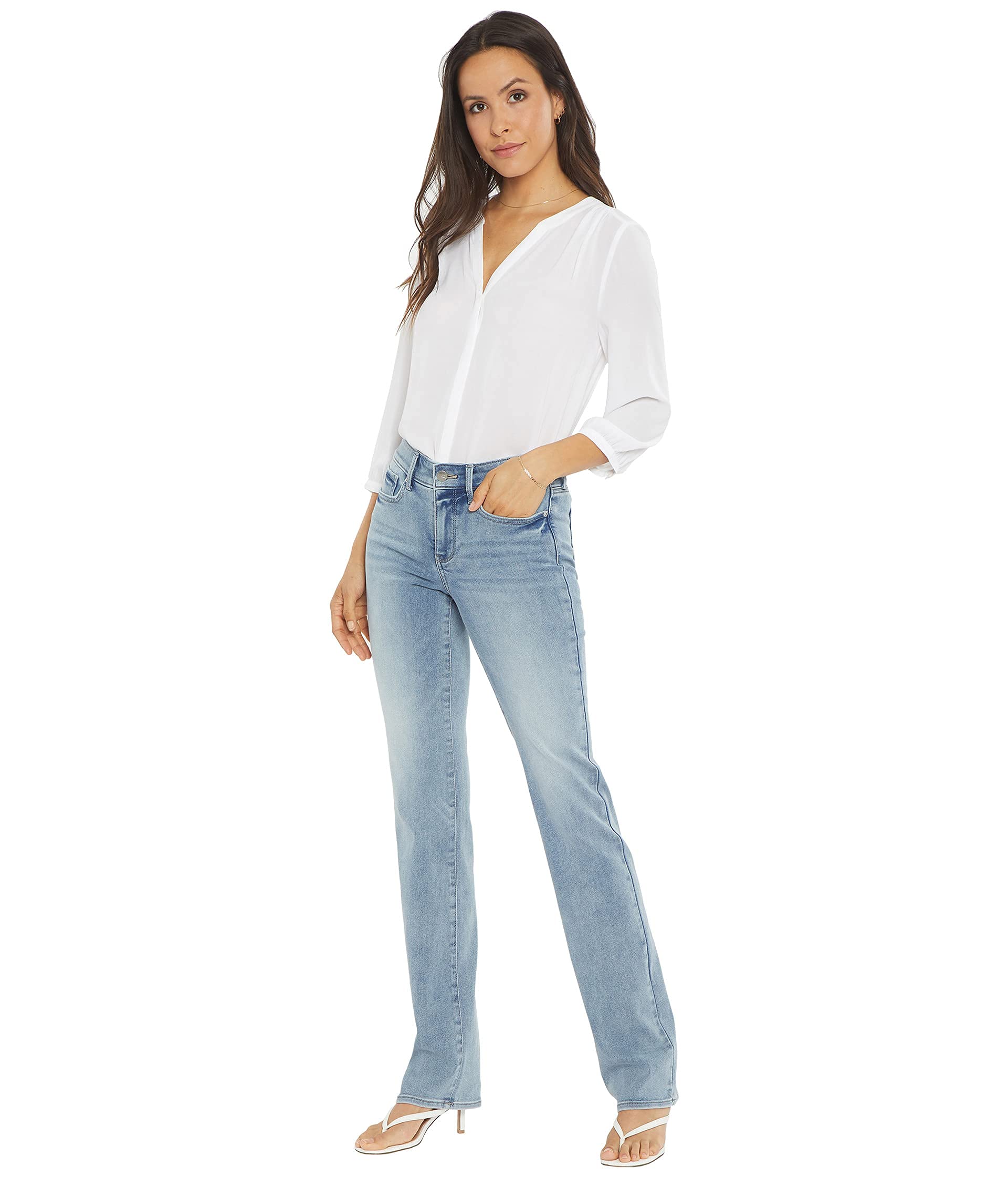 NYDJ Marilyn Straight Jeans for Women - Classic Blue Denim Stretch Pants | Comfortable & Flattering Fit for Work, Casual Outings & Everyday Wear