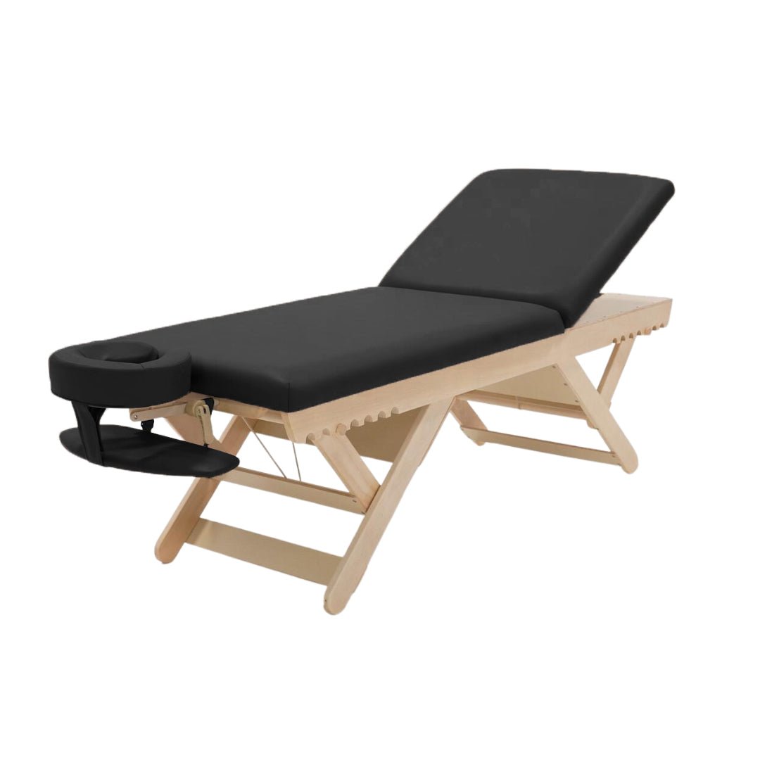 Premium Solid Wood 2-Section Stationary Massage Table - Black | Professional Spa, Chiropractic, and Home Use Massage Bed for Therapists and Relaxation