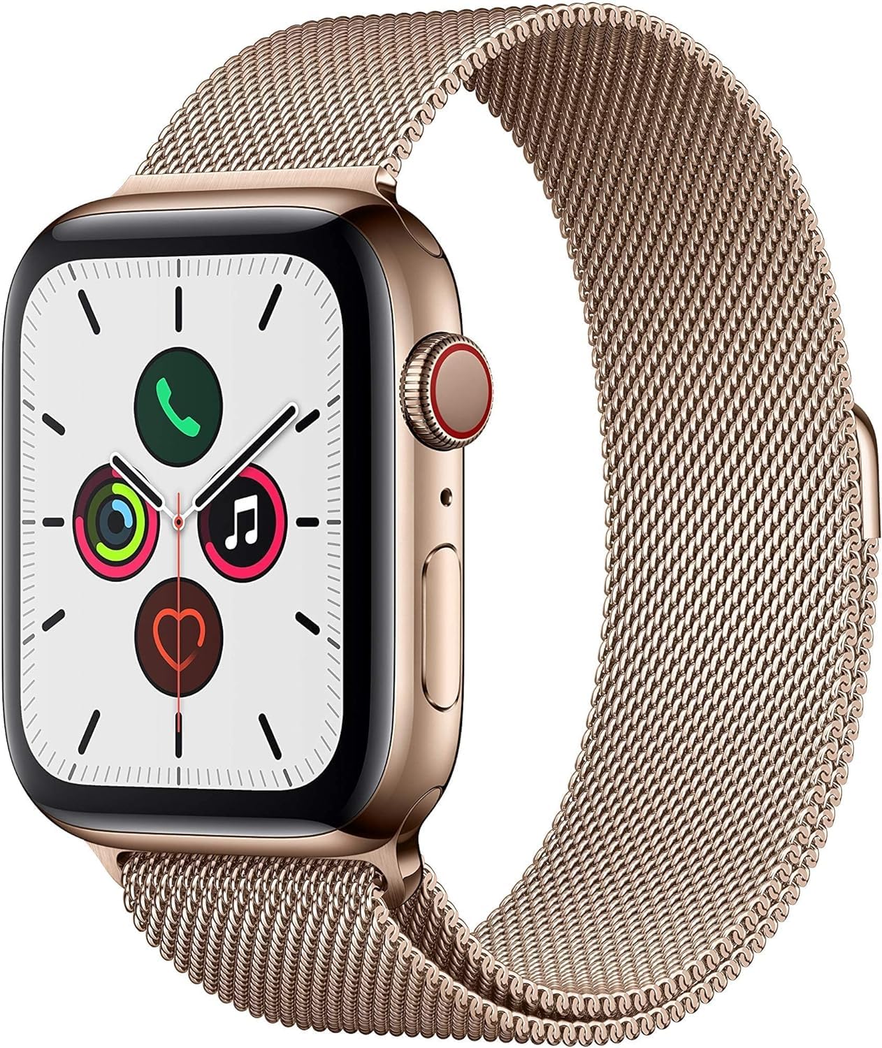 Apple Watch Series 5 GPS + Cellular 44mm Gold Stainless Steel Case with Milanese Loop - Certified Refurbished | Smartwatch for Fitness Tracking, Notifications & iPhone Connectivity