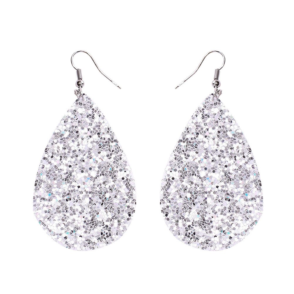 Bohemian PU Leather Teardrop Dangle Earrings with Sequins - Vintage Style Hook Earrings (2 Pairs) - Perfect for Parties, Weddings & Boho Fashion Accessories