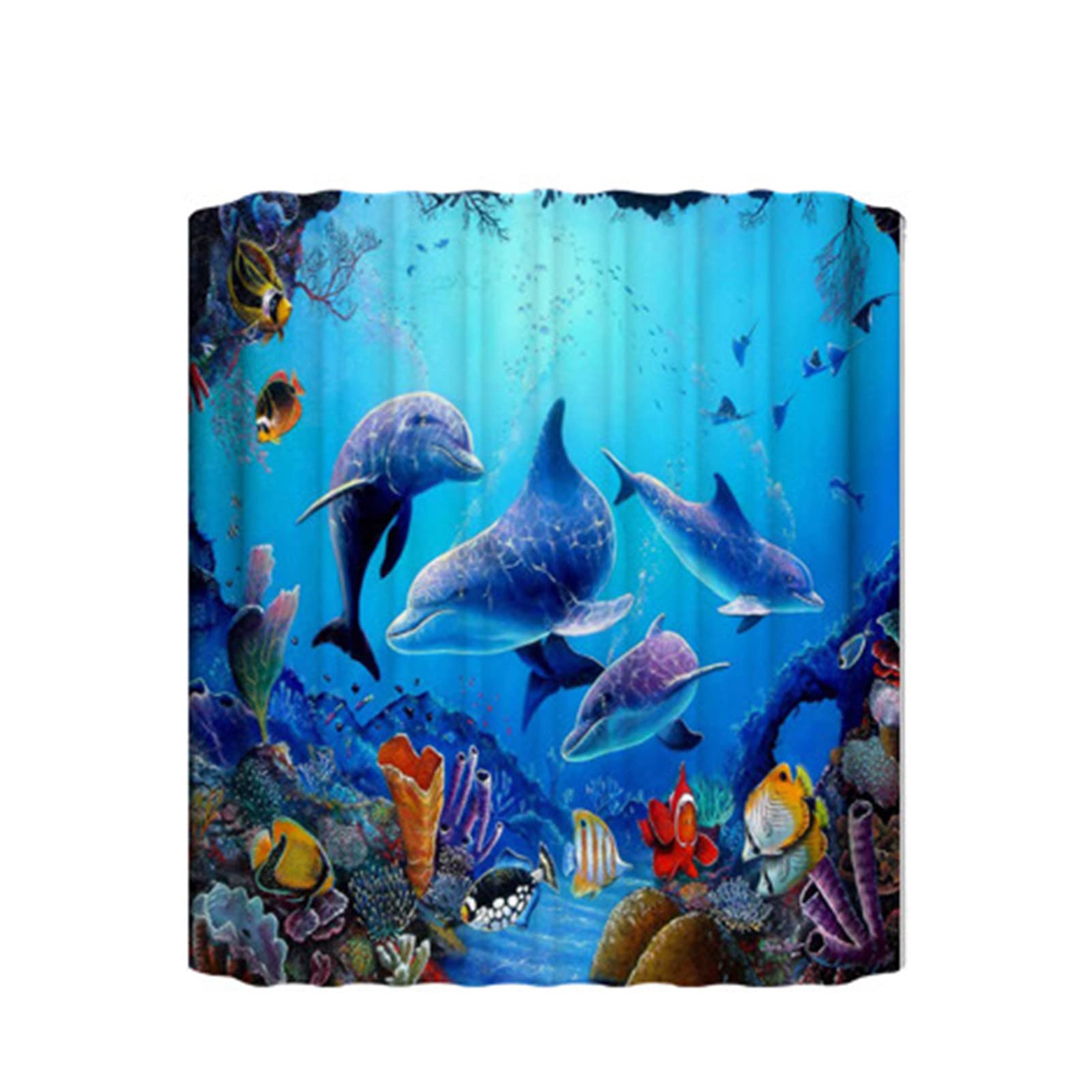 Ocean Blue Dolphin Printed Polyester Shower Curtain with Hooks - Waterproof Bathroom Decor for Coastal Beach Theme, Kids Room & Nautical Bathroom Design