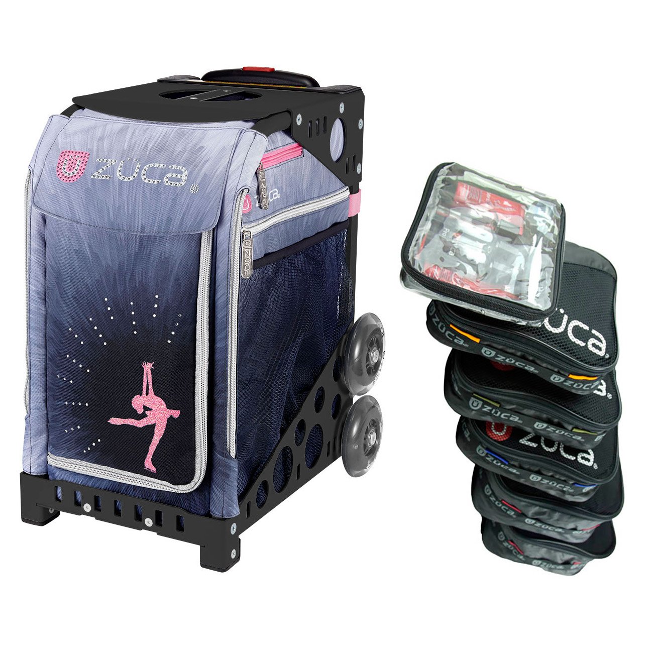 ZUCA Ice Dreamz Lux Sport Insert Bag with Black Frame - 5 Packing Pouches & Toiletry Bag Set for Travel, Skating, and Gym Organization | Premium Luggage Accessories