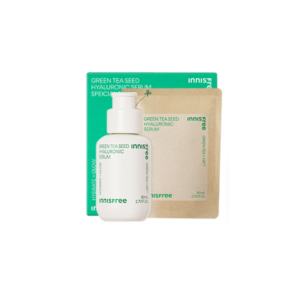 Innisfree Green Tea Seed Hyaluronic Acid Serum Set - Hydrating & Anti-Aging Facial Treatment for Dry Skin - Korean Skincare Routine for Day & Night Use