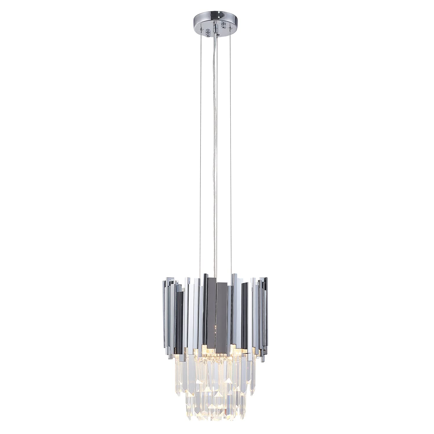 Chrome Steel Pendant Light with Hanging Crystals for Dining Room