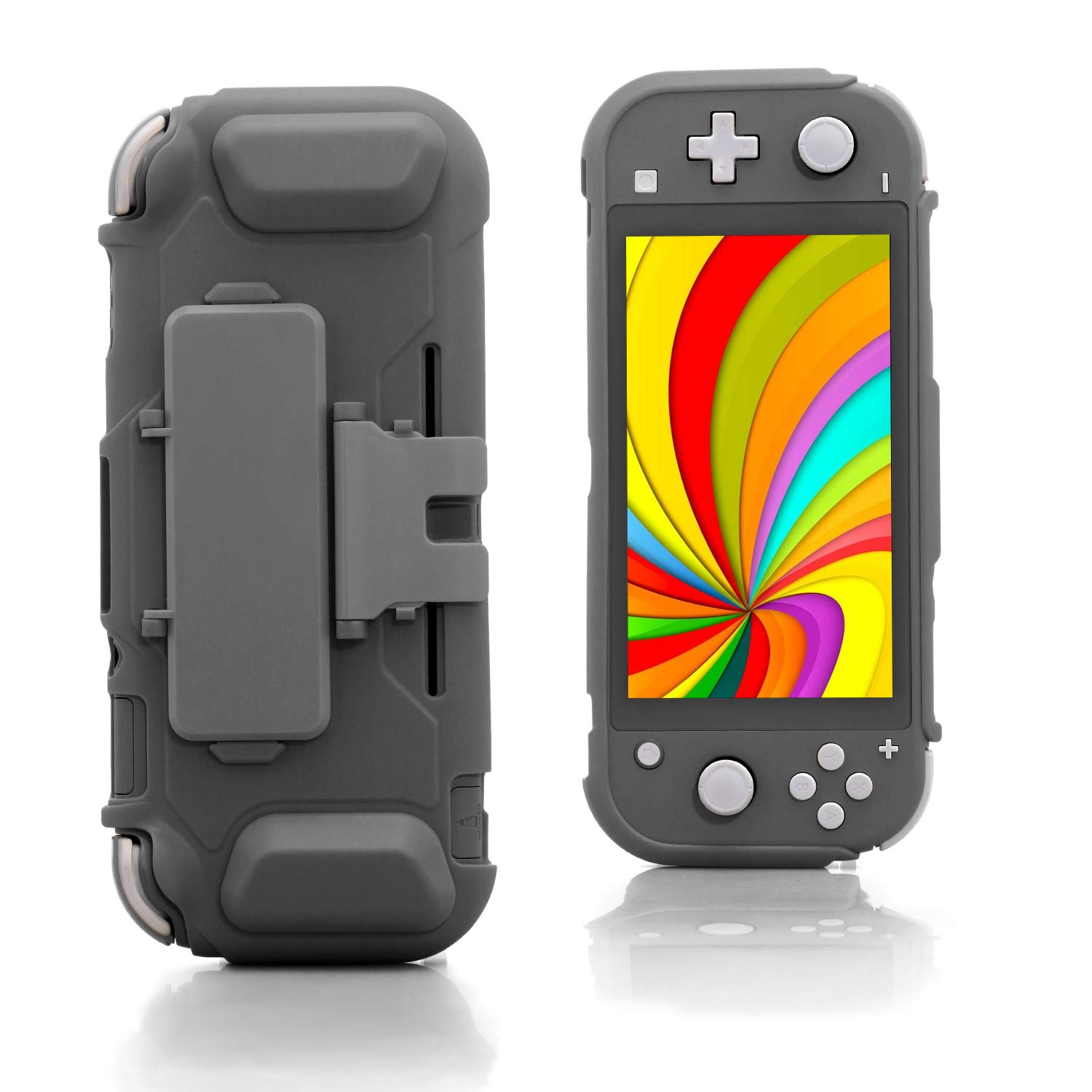 ECHZOVE TPU Protective Case for Nintendo Switch Lite - Shockproof Cover with Game Card Holder & Kickstand - Gray - Perfect for Gaming On-The-Go & Travel Protection