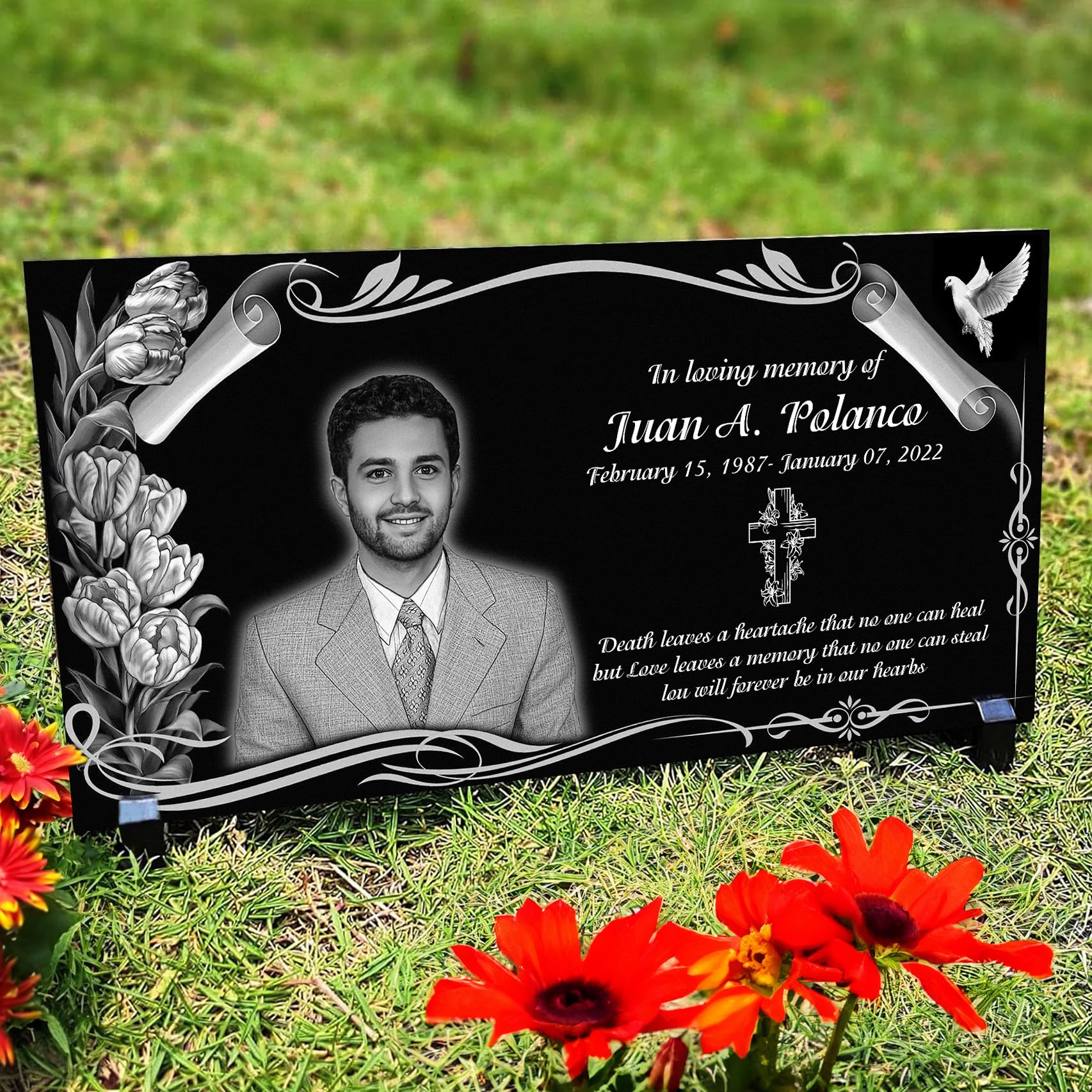 16''x8'' Personalized Memorial Stones & Grave Markers - Custom Outdoor Cemetery Plaques, Headstones for Humans - Perfect for Graves, Gardens & Memorial Sites