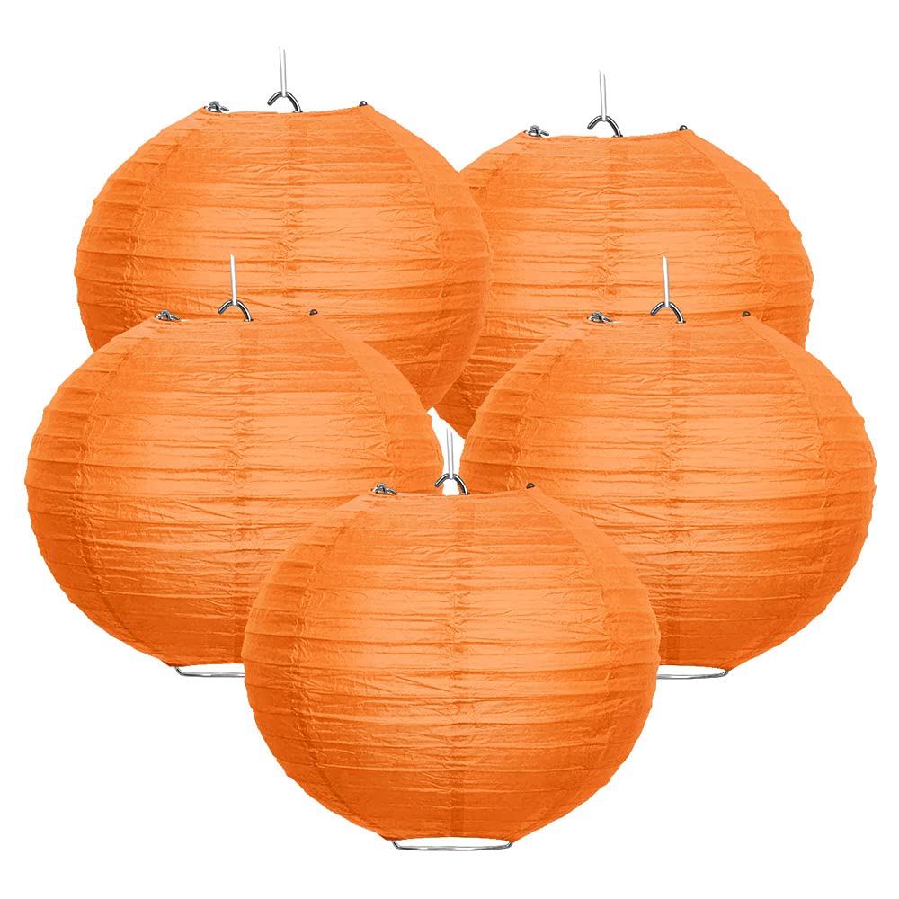 WIRESTER 5 Pack 14 Inch Orange Tissue Paper Lanterns - Wedding, Party, Birthday & Baby Shower Decorations - Perfect for Indoor/Outdoor Events & Home Decor