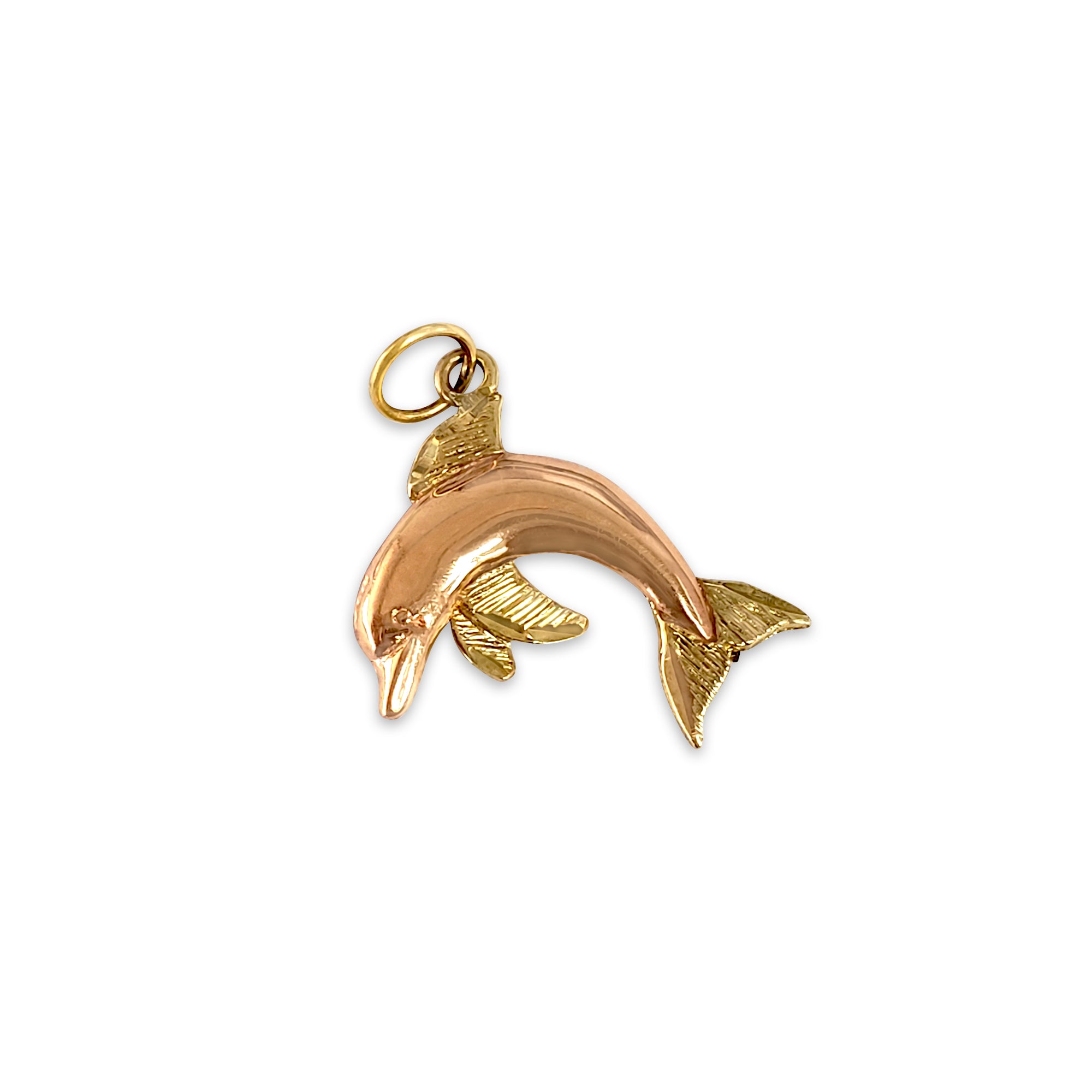 Elegant Polished Rose Gold Dolphin Pendant with Yellow Gold Accents - Perfect for Gifts, Jewelry Making & Ocean-Themed Fashion Accessories