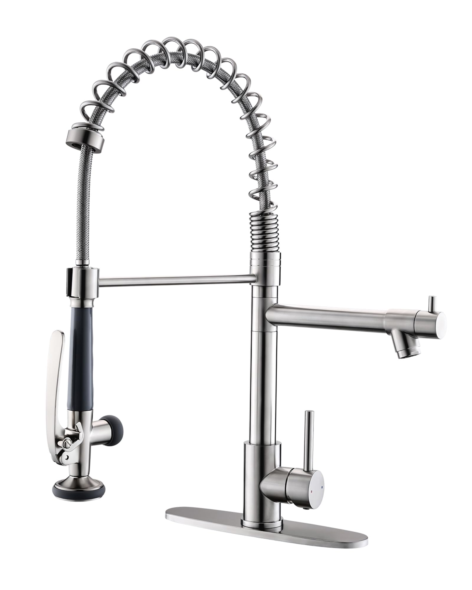 Fapully Commercial Kitchen Faucet with Pull Down Sprayer and Deck Plate - Brushed Nickel Finish for Restaurant & Home Kitchen Sink