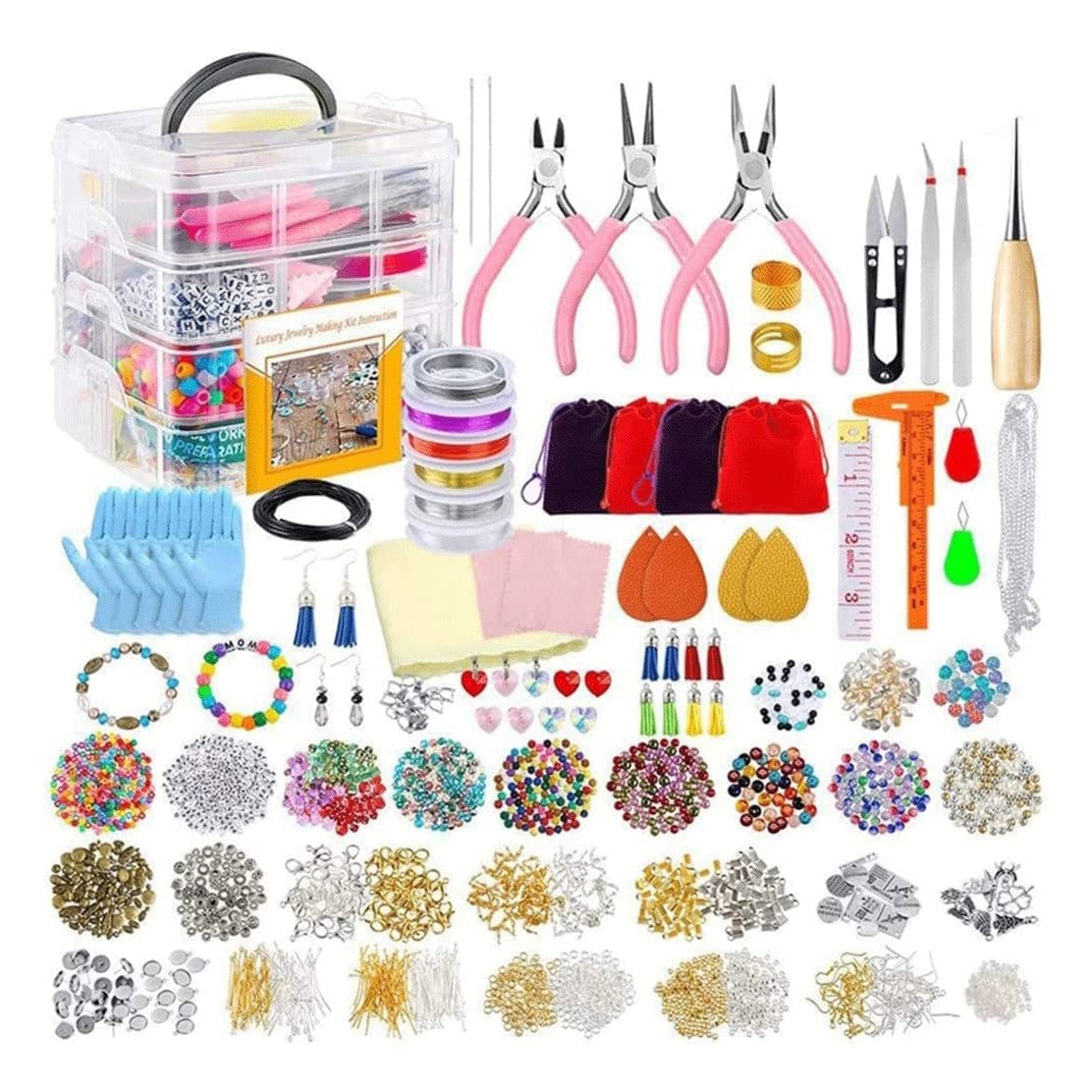 2035Pcs Jewelry Making Kit - DIY Beads, Charms & Accessories for Necklace, Bracelet, Earrings - Multicolor (Yellow, Blue, White, Green) - Perfect for Crafting, Gifts & Jewelry Design Projects