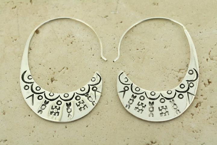 Aztec Hoop Earrings for Women - Sterling Silver Tribal Jewelry - Perfect for Boho, Festival & Everyday Wear