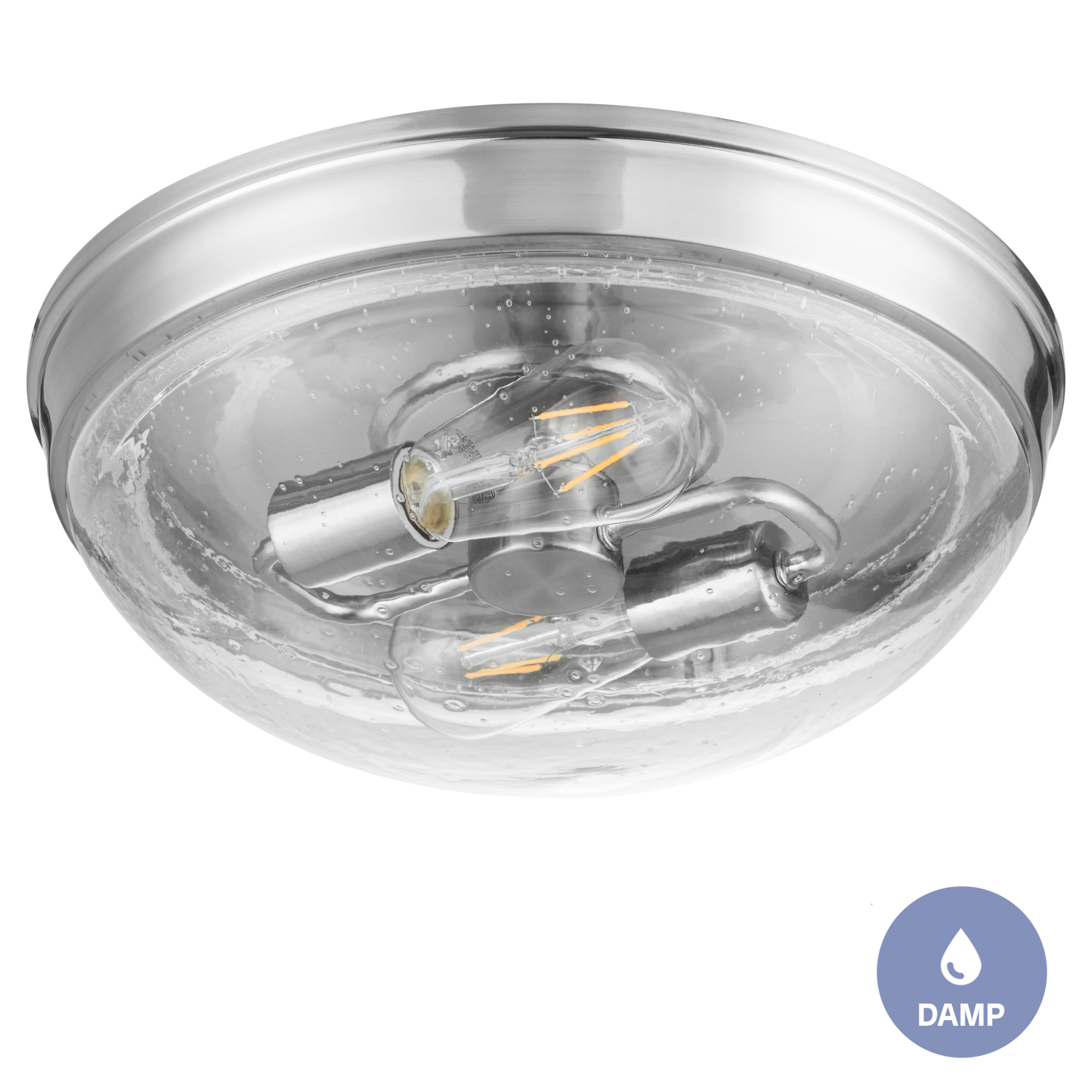 Madalyn Dome Flushmount Light Fixture - Clear Seeded Glass with Brushed Nickel Finish | Modern Ceiling Lighting for Bedroom, Kitchen & Hallway