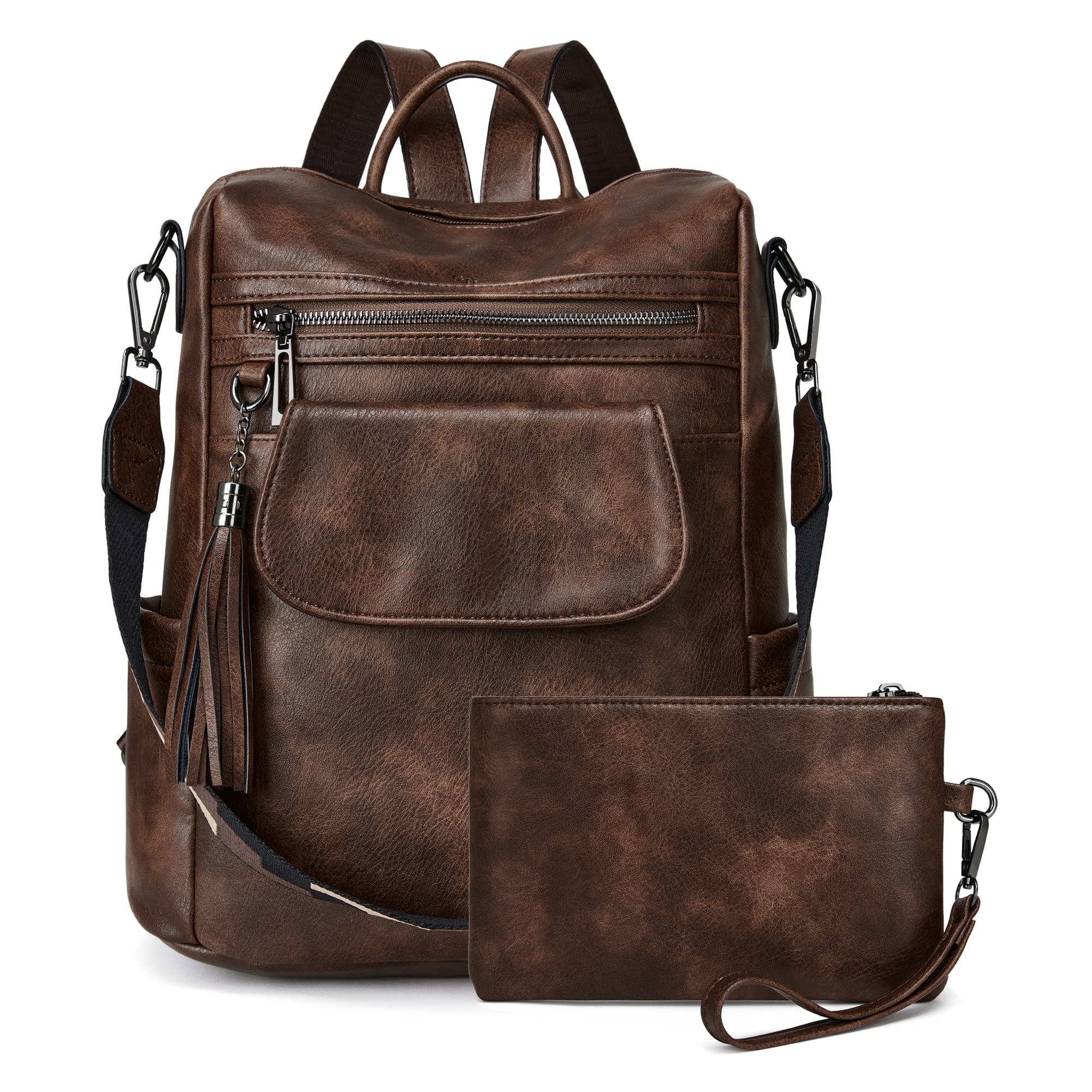 OPAGE Genuine Leather Backpack Purse for Women - Stylish Designer Shoulder Bag with Wristlet - Perfect for Work, Travel & Daily Commute