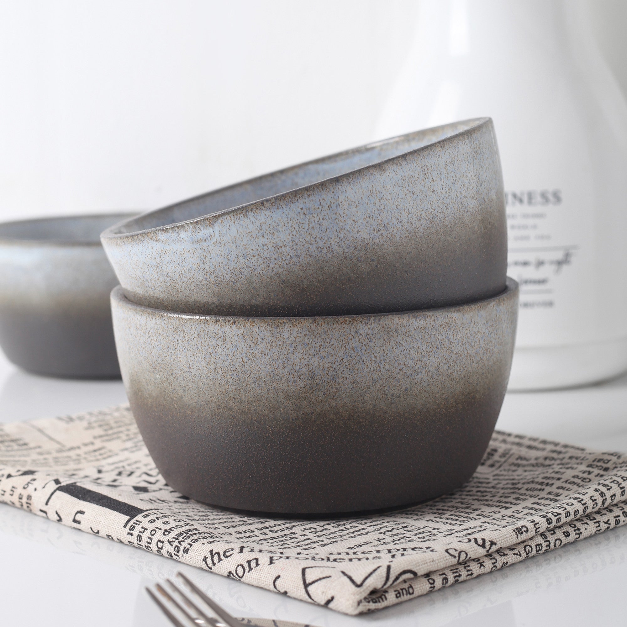 Vince Stoneware Bowl Set - Gray, Green & Blue Handmade Ceramic Bowls for Soup, Salad & Serving | Perfect for Dining, Entertaining & Kitchen Decor