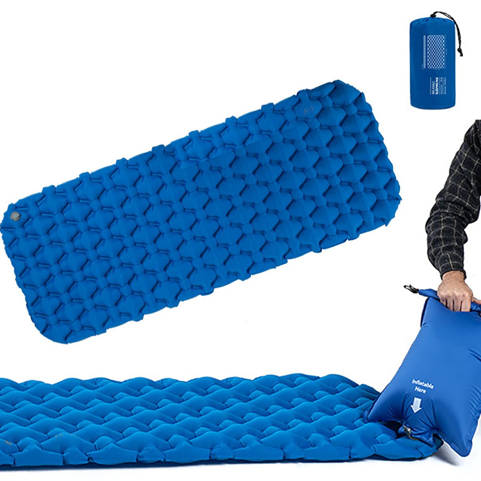 Lightweight Inflatable Camping Air Mattress - 2.6 Inch Thick Portable Sleeping Pad for Tents, Backpacking & Outdoor Adventures | Compact, Durable (Blue/Orange) - Perfect for Camping Trips, Hiking & Travel Accessories