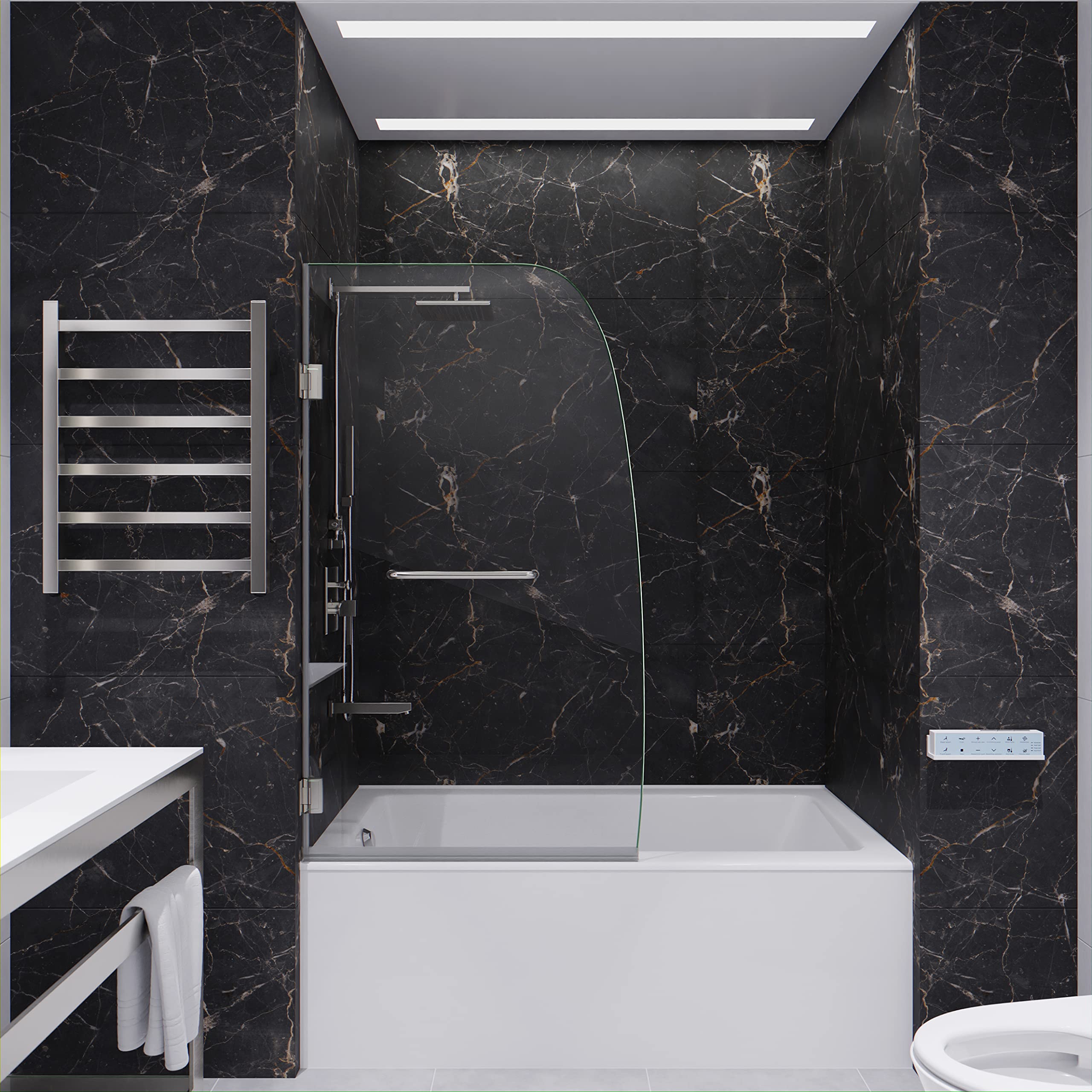 58 x 34 Inch Brushed Nickel Frameless Shower Door - Water Repellent Tempered Glass with Seal Strip & Handle - 3/8