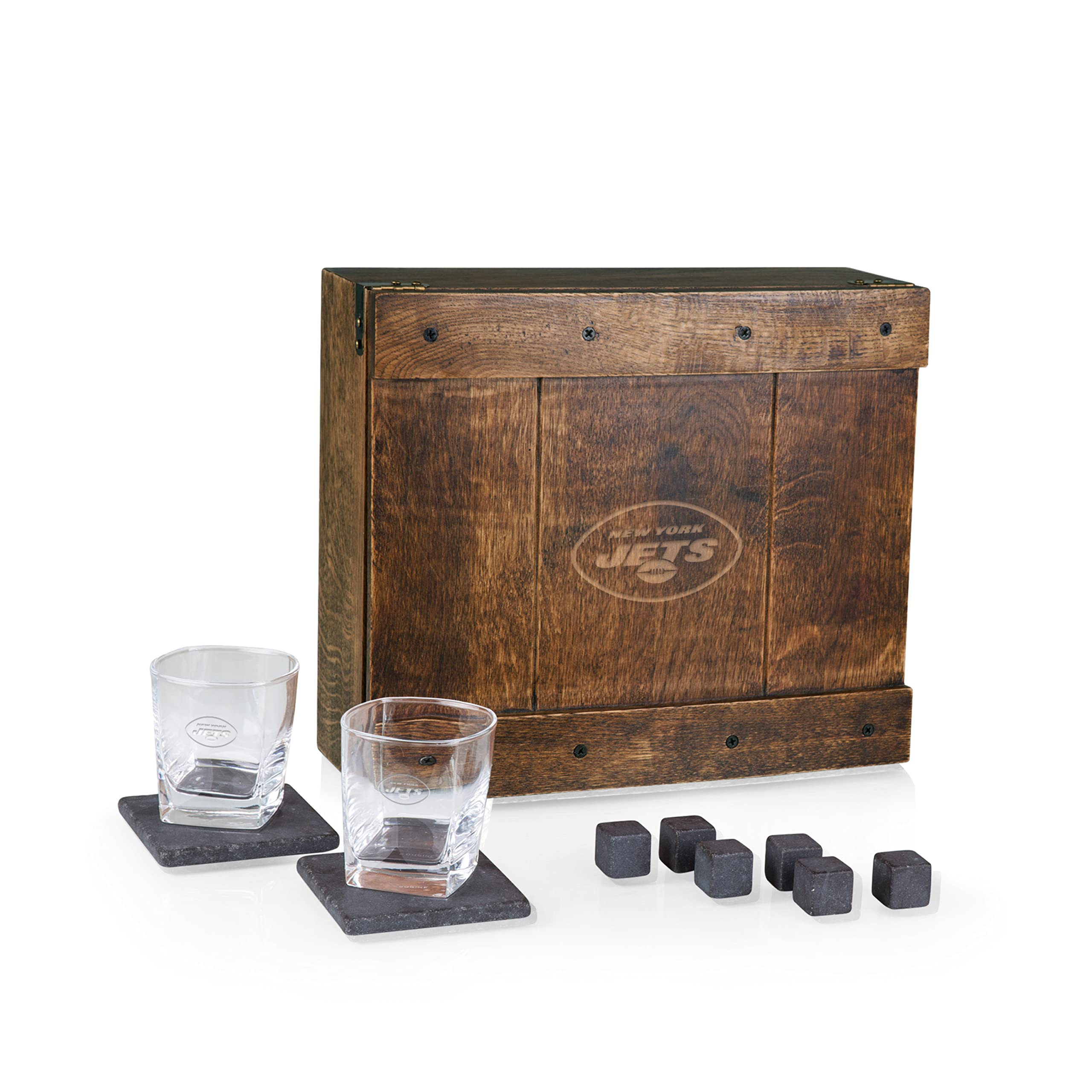 PICNIC TIME NFL Whiskey Box Gift Set - 2 Whiskey Glasses & Whiskey Stones - Perfect for Football Tailgates, Man Cave Decor & Whiskey Lover Gifts