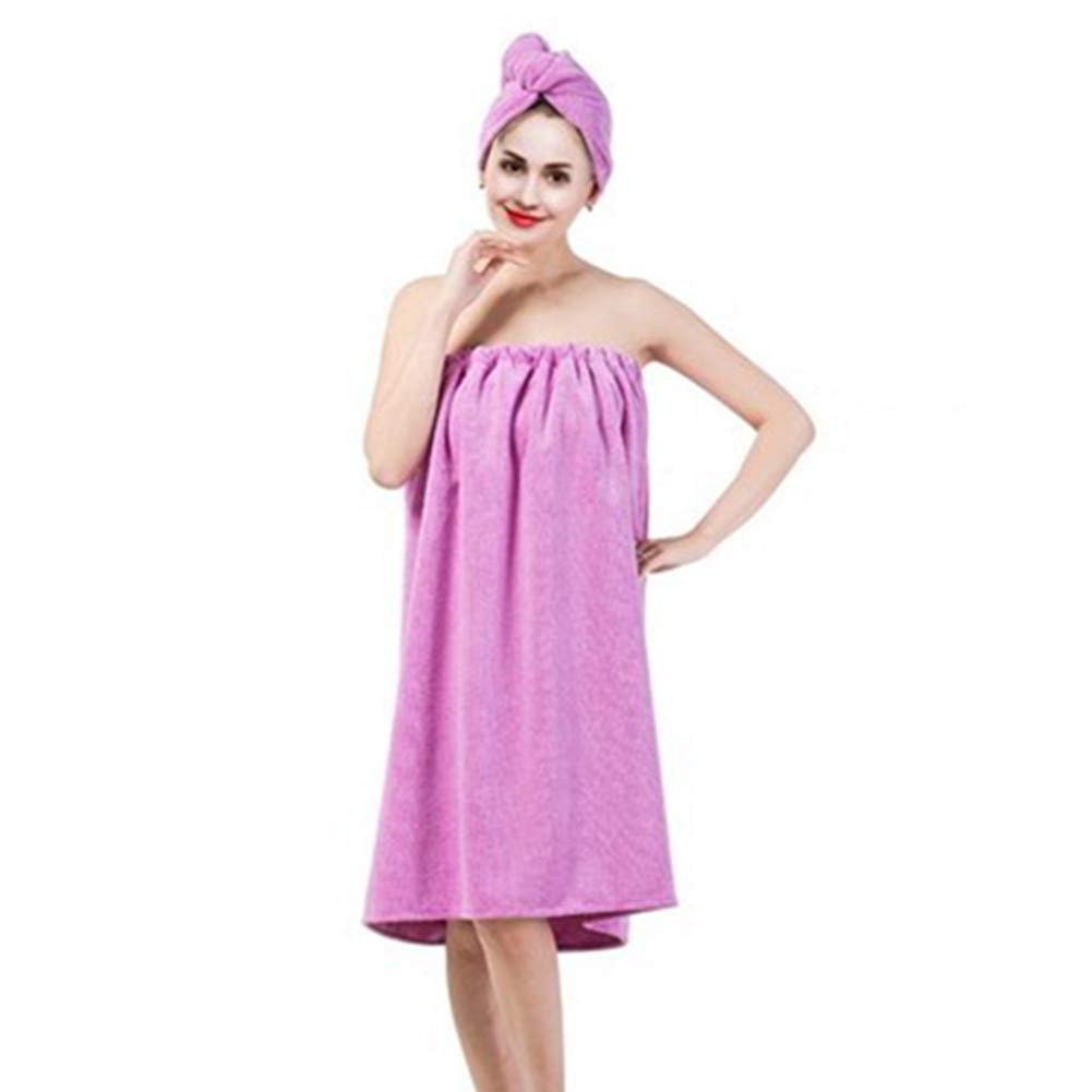 Women's Soft Waffle Spa Bathrobe Set - Microfiber Bath Wrap & Hair Turban - Light Purple Quick Dry Bath Towel Cover Up for Shower, Pool & Relaxation at Home