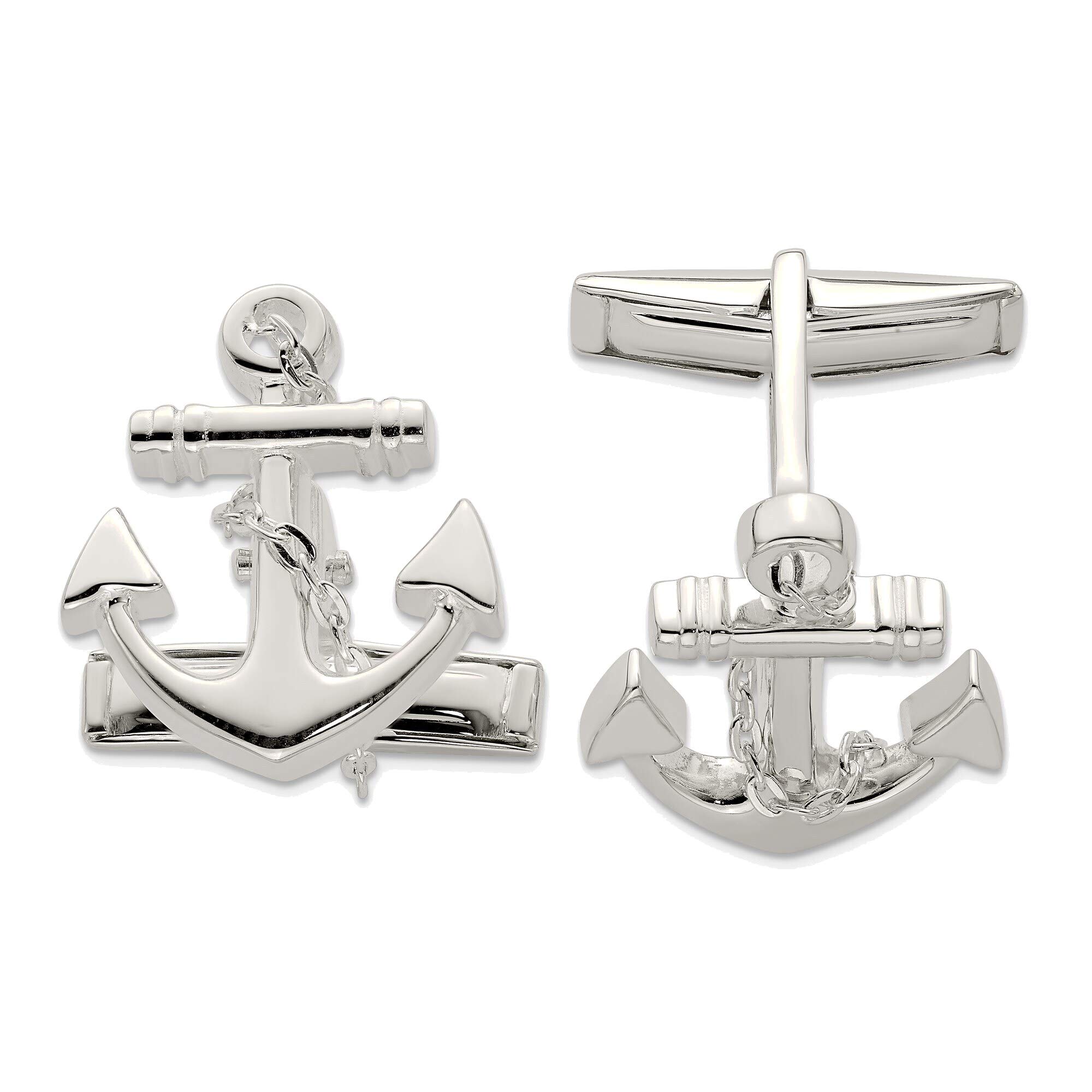 Sterling Silver Anchor Cufflinks with Rope Dangle for Men's Fashion