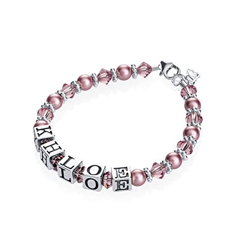 Personalized Name Baby Girl Bracelet - Sterling Silver with European Purple Crystals - Elegant Christening Gift for Newborns, Baptism, Birthday & Special Occasions (BPNPU_M)