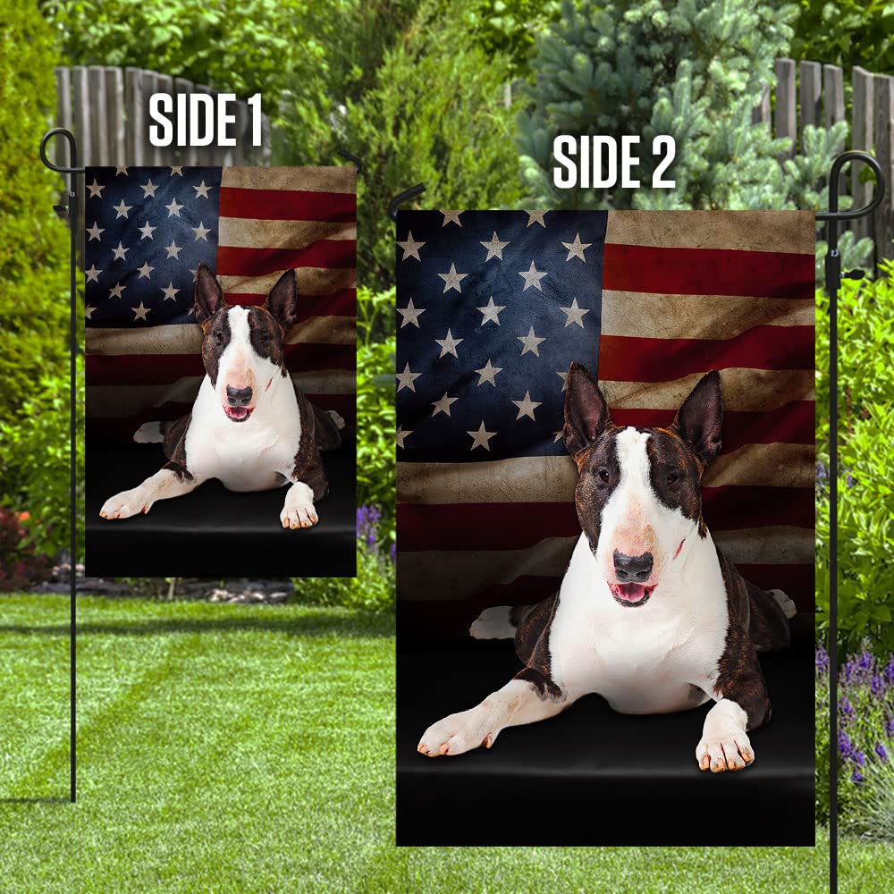 American Flag Bull Terrier Patriotic Dog Lover Outdoor House Decor - 12x18 Inch Garden Yard Flag for Front Porch, Lawn & Patriotic Holidays