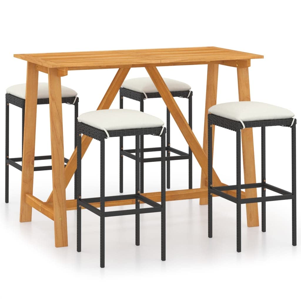 vidaXL 5-Piece Patio Bar Set with Wood Tabletop & Cushions - Outdoor Bar Table and Stools for Garden, Farmhouse, or Backyard Dining | Perfect for Entertaining, Relaxing, and Outdoor Gatherings