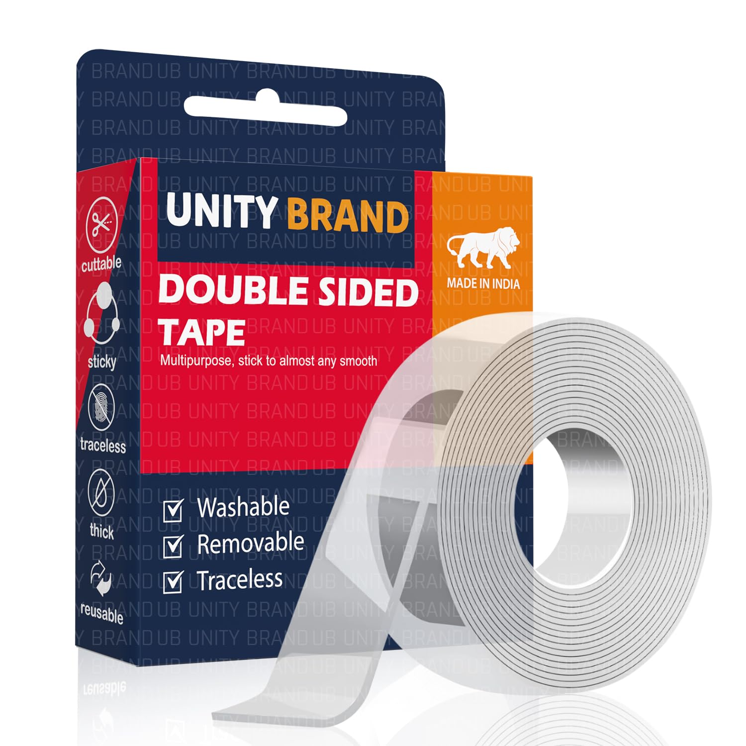 Unity Brand 3M Heavy Duty Double Sided Tape - Strong Adhesive, Heat Resistant, Washable & Reusable Anti-Slip Gel Grip Tape for Home, Office & DIY Projects (1 Pack)
