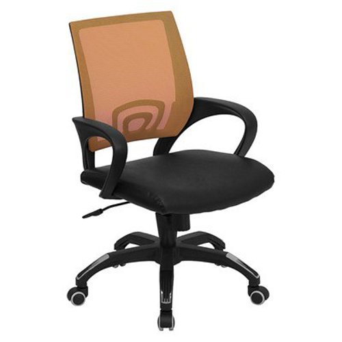 Ergonomic Mid-Back Office Chair with Breathable Orange Mesh Back & Black Leather Seat - Adjustable Computer Chair for Home Office, Gaming, and Workspace Comfort
