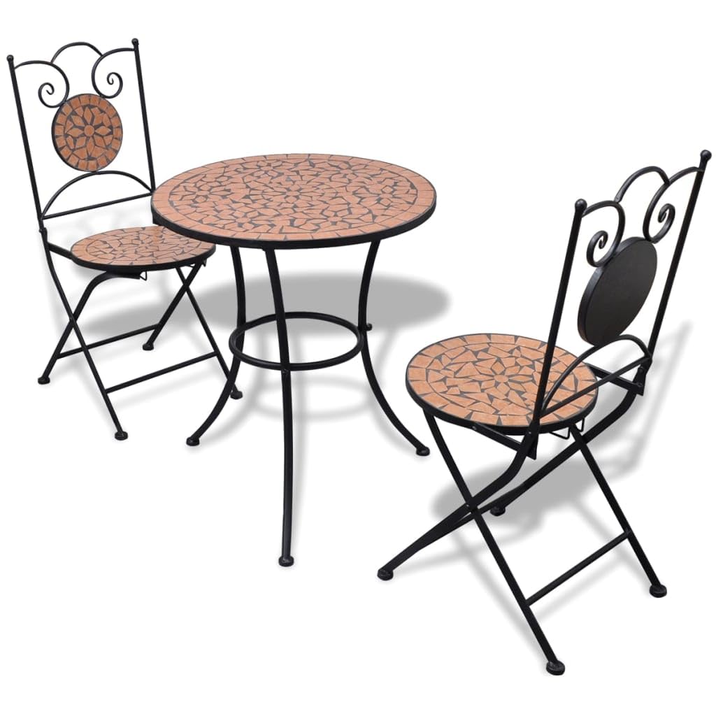 vidaXL 3-Piece Patio Bistro Set with Round Table & Folding Chairs, Outdoor Garden Furniture in Ceramic Tile Terracotta - Perfect for Backyard, Balcony, and Poolside Relaxation