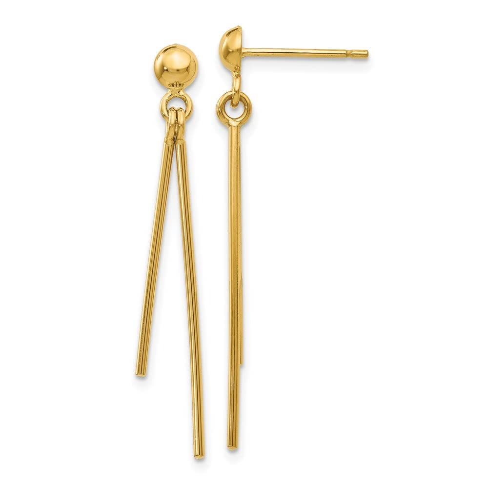 14K Yellow Gold Polished Dangle Earrings for Women - Elegant Post Earrings with Diamond Accents | Perfect for Weddings, Parties & Everyday Wear