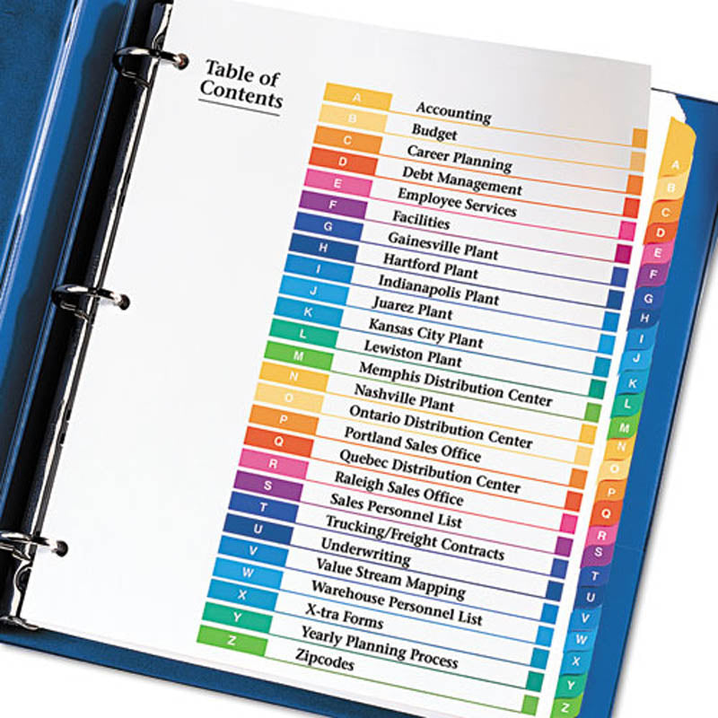 A-Z Multicolor Tabbed Index Dividers for Binders - Ready-to-Use Table of Contents Organizers | Perfect for Office Filing, School Projects & Document Organization