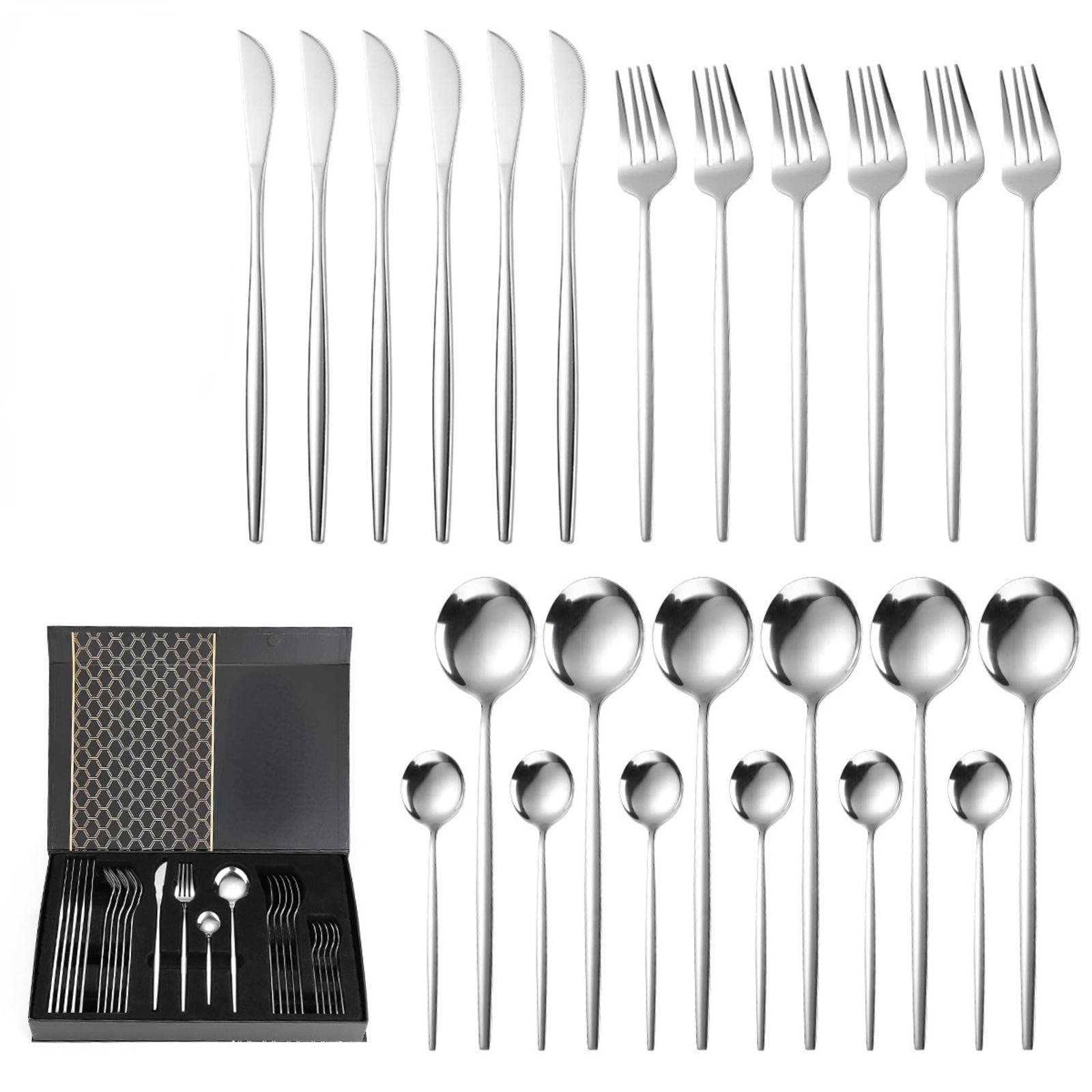 24-Piece Gold-Plated Stainless Steel Cutlery Set - Portuguese Style Knives, Forks & Spoons in Luxury Gift Box | Perfect for Wedding Gifts, Housewarming & Fine Dining | Premium Cross-Border Kitchenware