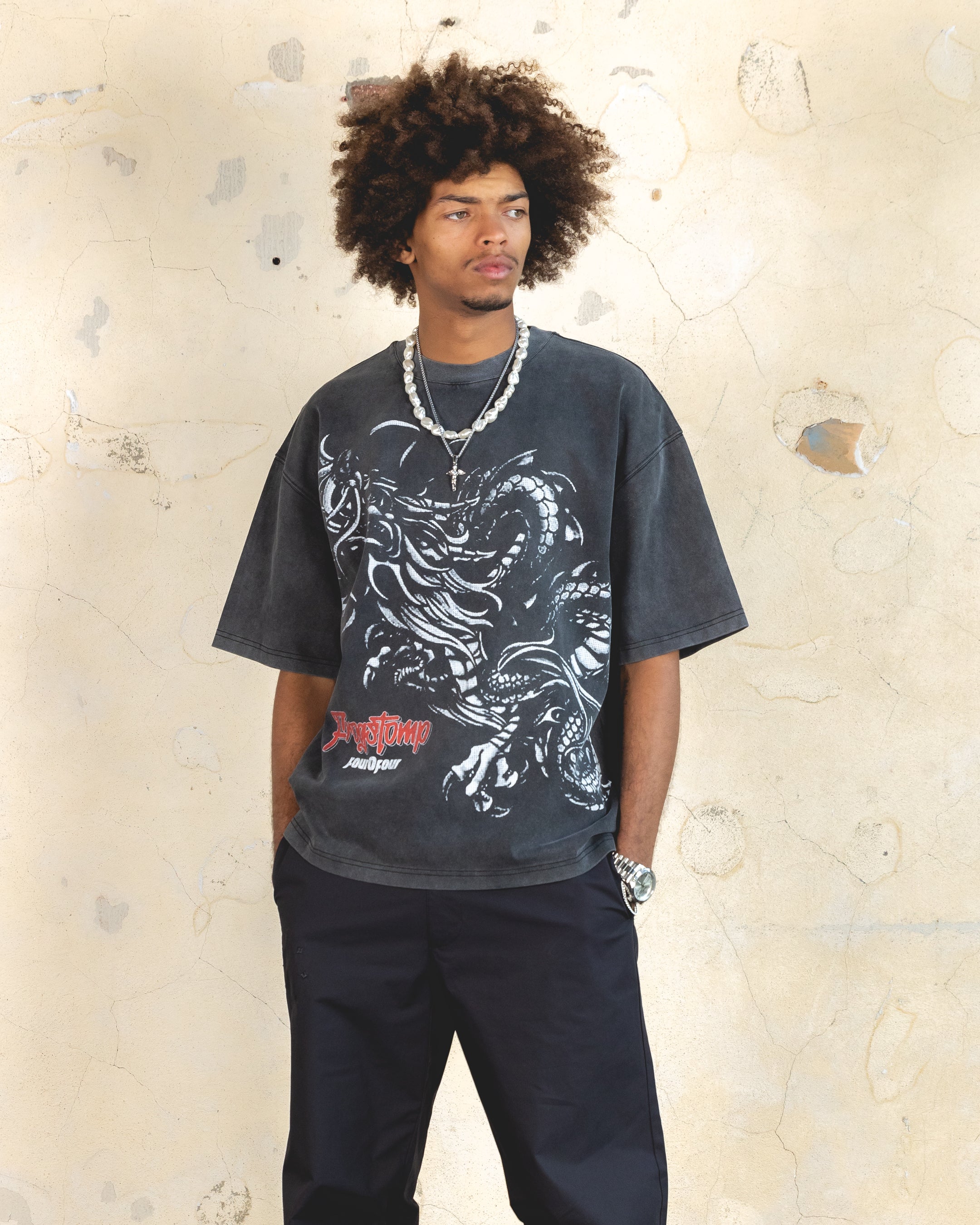 404 Dragon Vintage T-Shirt - Retro Graphic Tee in Charcoal Grey | Cool Streetwear for Men & Women | Perfect for Casual Outfits, Concerts, and Everyday Wear
