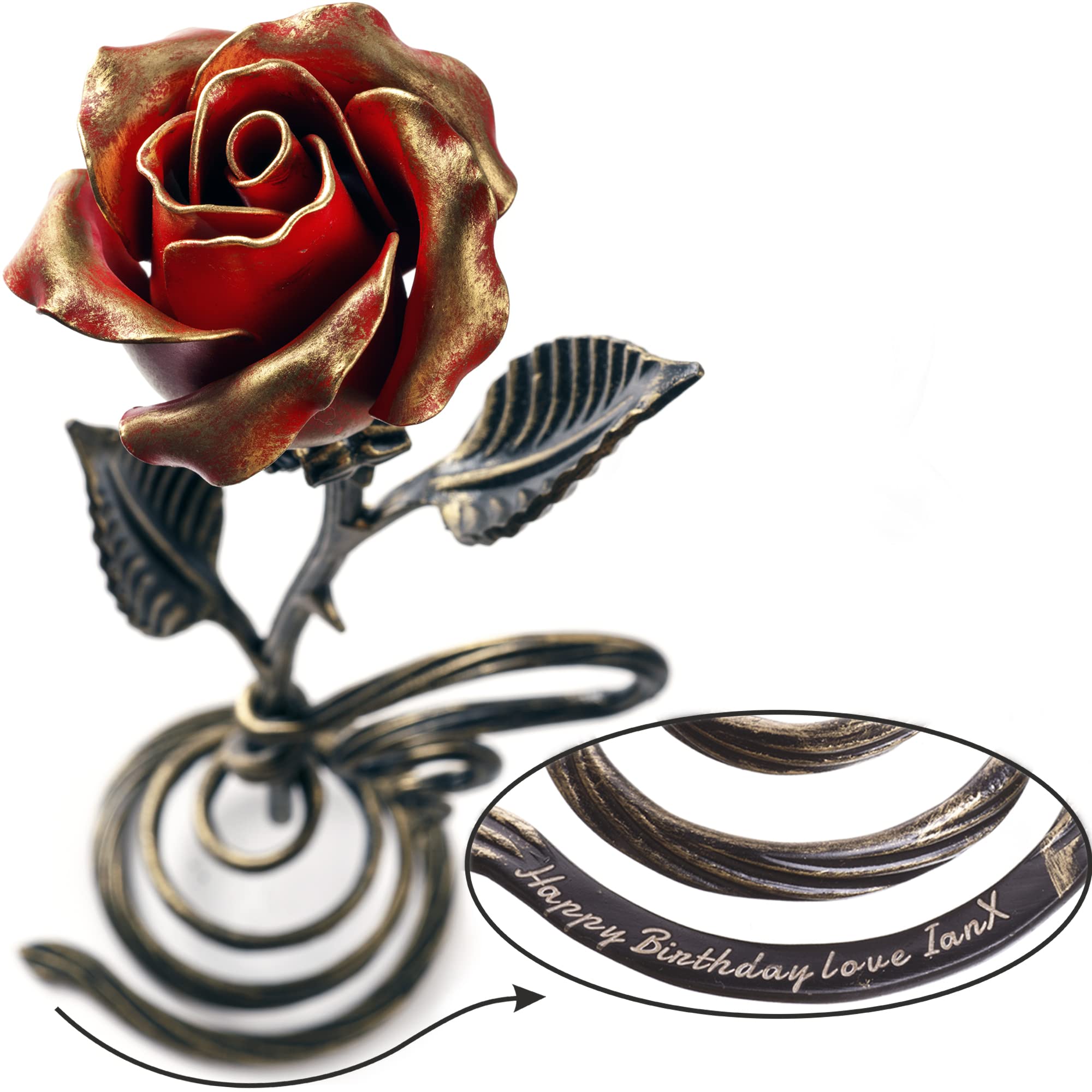 Custom Engraved Red Iron Rose - Handmade Metal Flower Gift for Anniversary, Valentine's Day & Home Decor