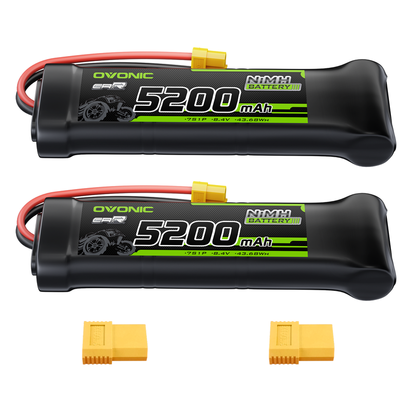 2 Pack OVONIC 8.4V 5200mAh NiMH Rechargeable Battery with XT60 & TRX Connectors - High Performance 7-Cell Flat Battery Pack for RC Cars, Trucks, Boats, and Drones - Perfect for Long-Range Racing and Outdoor Adventures