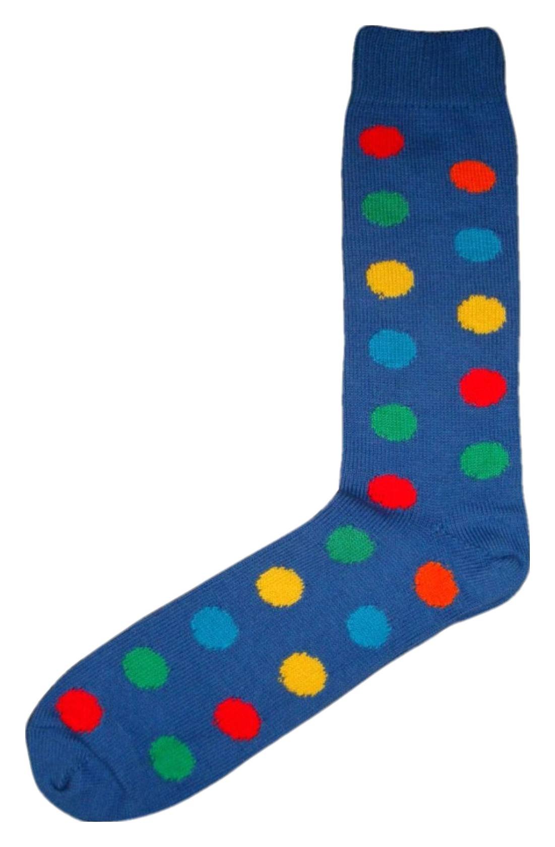 Men's Spotted Mid-Calf Socks - Blue & Multi-Color Casual Dress Socks for Work, Office & Everyday Wear