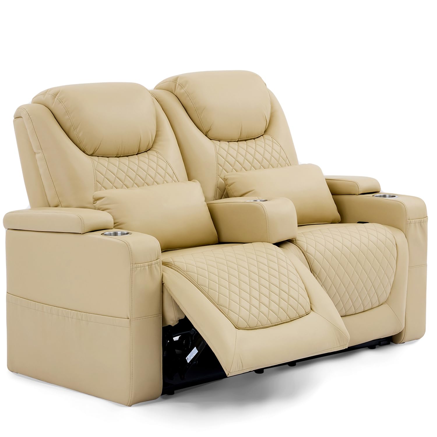 Premium Wall Hugger Recliner Sofa - 2-Seater PU Leather Home Theater Seating with Removable Armrests & Pillows - Perfect for Living Rooms, Home Theaters & RVs (Beige) | Comfortable Movie Nights & Family Relaxation