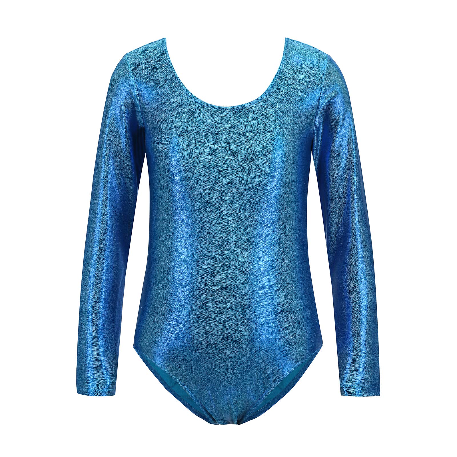 Viriber Girls Gymnastics Dance Leotard - Long Sleeve Shiny Metallic Spandex Ballet Suit for Performances, Recitals, and Competitions