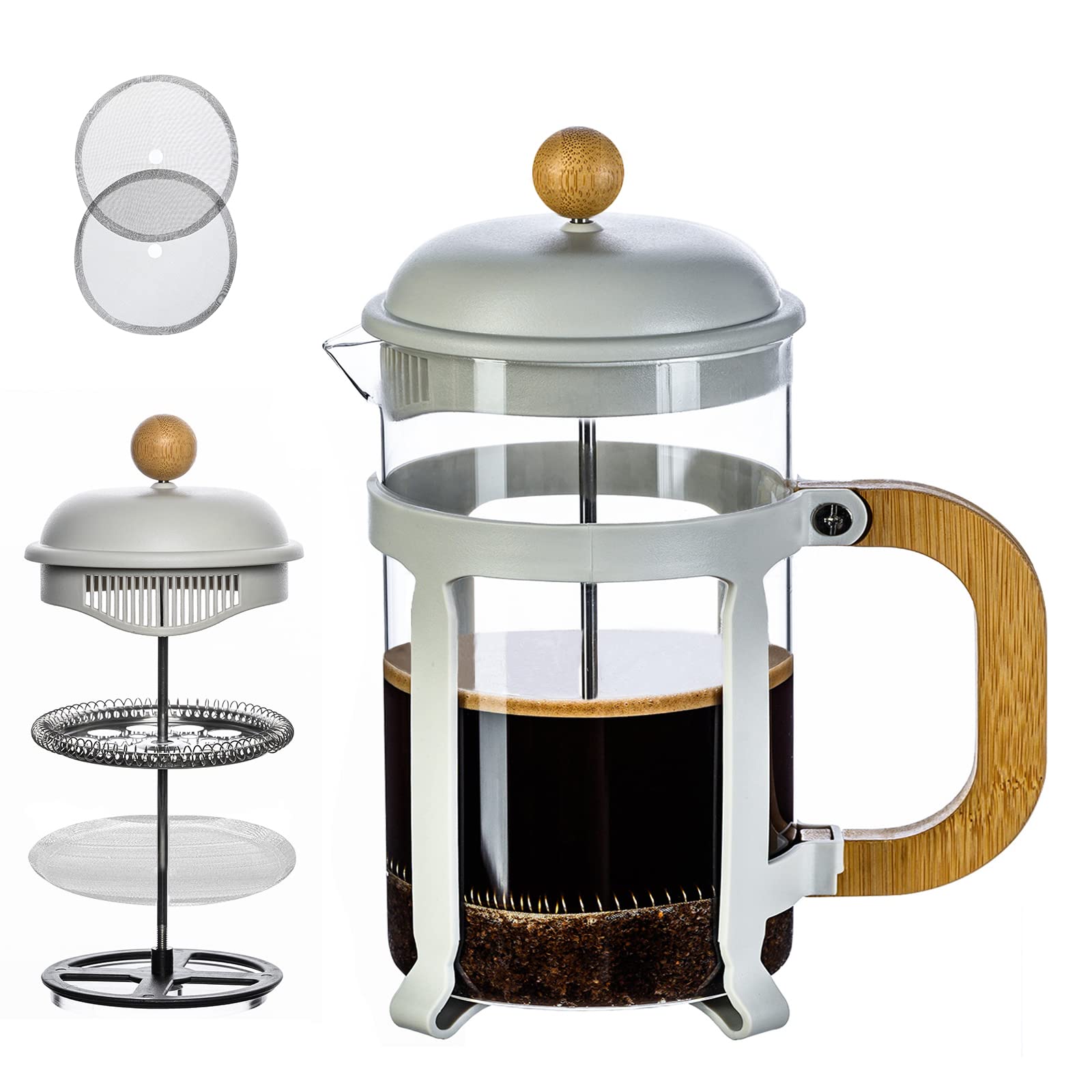 PARACITY 27oz French Press Coffee & Tea Maker with 2 Replaceable Filters - Bamboo Handle & Heat Resistant Glass - Ideal for Camping, Home Brewing & Cold Brew Coffee Making