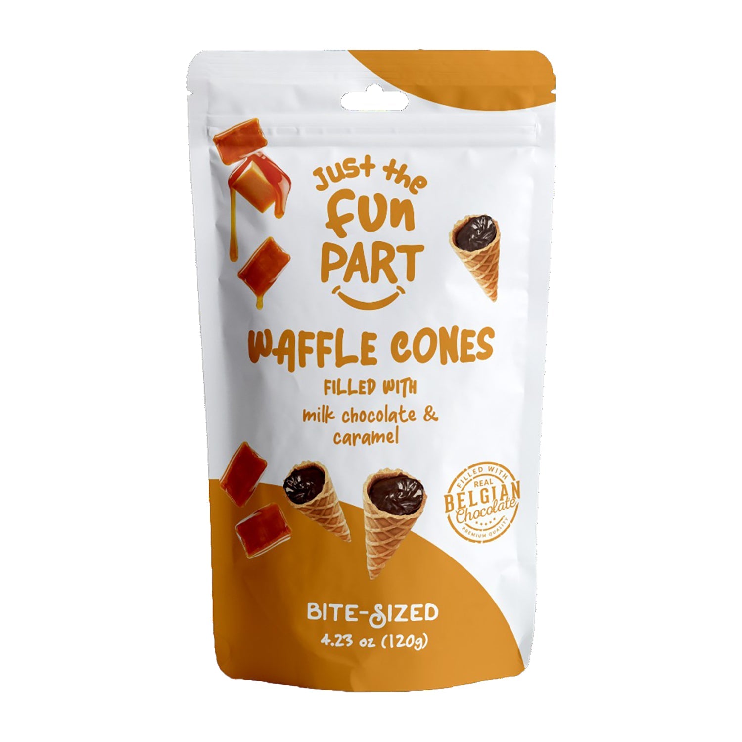 Just the Fun Part Waffle Cone Caramel | 4.23oz Bag | Crunchy Caramel Waffle Cone Pieces for Ice Cream Toppings, Dessert Garnish & Snacking