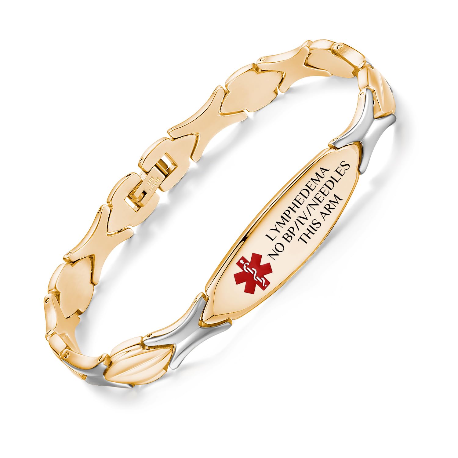 LinnaLove 7.5 Inch Stainless Steel Medical Alert Bracelet for Women - Personalized Engraved ID Tag - Fashionable & Durable Health Safety Jewelry for Daily Wear, Travel & Emergency Situations