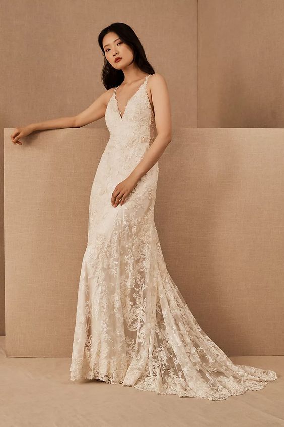 Jenny Yoo Braylin Wedding Gown - Elegant A-Line Bridal Dress with Lace Details | Perfect for Church Ceremonies & Beach Weddings