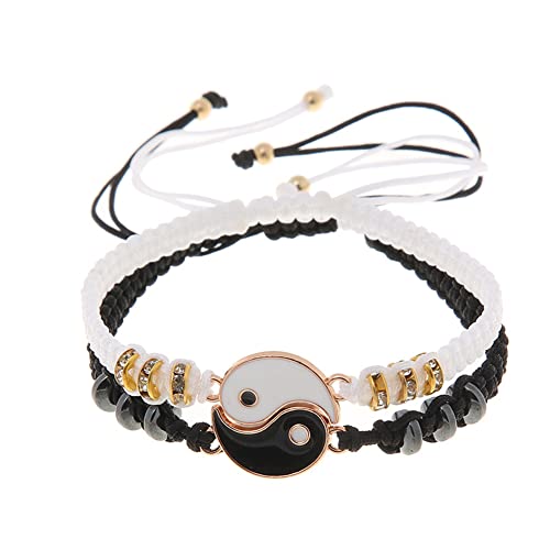 Yin Yang Couple Bracelets for Best Friends - Adjustable Cord Bracelets for Women & Men - Boyfriend Girlfriend Anniversary Gifts - BFF Friendship Birthday Presents - Gold Matching Jewelry - Perfect for Couples, Friends & Special Occasions