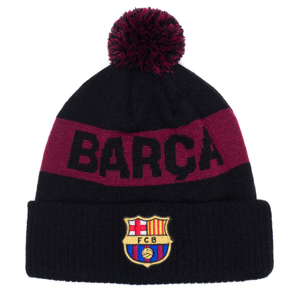 FC Barcelona Official Pom Beanie Hat - Winter Knit Beanie for Men & Women - Perfect for Football Games, Outdoor Activities & Cold Weather